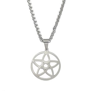 Silver Celtic Pentagram Flower Necklace Stainless Steel Pentacle Chain Pagan Jewelry Christmas Gift for women men 4mm 24inch