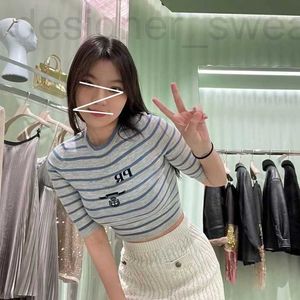 Women's Sweaters designer Fashion Stripe Round Neck Letter Embroidery Slim Fit T-Shirt 23 Spring/Summer New Casual Medium Sleeve Short Top SZTF