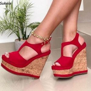 Sukeia Ручная женщина женская платформа сандалии сандалии пряжки на каблуках вокруг красивых красных туфлей для вечеринок дамы США плюс 5-20
