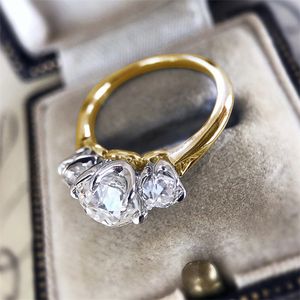 Anéis femininos de zircônia cúbica de dois tons de prata ouro acessórios de noivado de moda de luxo joias da moda