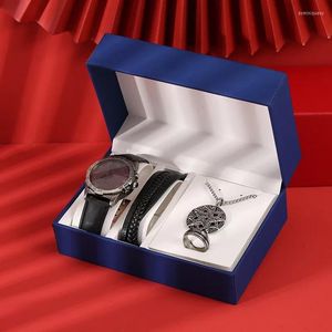 Armbanduhren Herren-Luxusuhren-Sets, modische Herren-Retro-Quarzuhren, geflochtenes Seil, Armband, Halskette, Ring, Geschenke für Freund und Ehemann