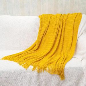 毛布編み毛布シェルパターンベッドソファソファカバー編み物とタッセルホームオフィス昼寝編みショールスカーフ