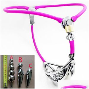 Other Health Beauty Items Male Chastity Belt Stainless Steel Adjustable Waist Cock Cage Strapon With Anal Plug/Urethral Catheter D Dhnd2