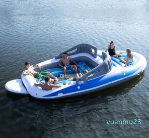 قارب صيد كاياك كبير قابل للنفخ للتزلج على الماء منصة عائمة 6 أشخاص PVC زورق تجديف زورق مجداف وحوض سباحة عوامات بجعة لحفلات المياه