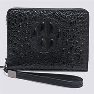 NOWOŚĆ MĘŻCZYZN DŁUGO PIELONY PRAWDZIWE KROKODIL CROCODIL Hard Shell 20 cm Business Casual Cluth Portfele Multi-Slots Single Zipper206R