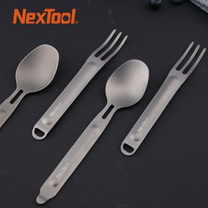 Forks NexTool Outdoor Ti Cutlery Set Fork Spoon 2in1 Tableware Storage Box Pure Portable Detachable Office Sports 230302