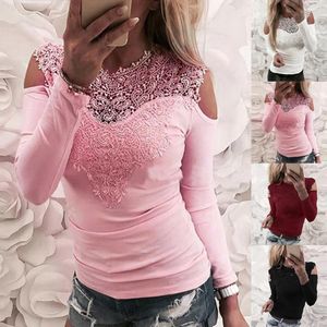 Women's Blouses Lace Neck Long Sleeve Women Blouse Slim Fit Elastic Tunic Top Off Shoulder Stitching Casual Streetwear