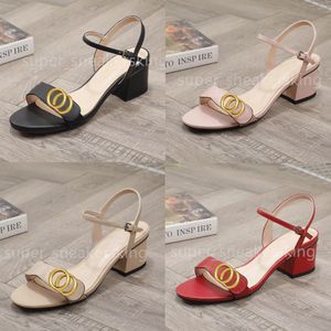 Designer Sandals Classic High Heels Fashion Slides Women Dress Shoes Lady Metal Belt Buckle Sandal med ruta 35-41