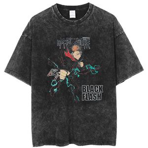 Men's T-Shirts Anime Jujutsu Kaisen Graphic T Shirt Men Harajuku Hip Hop Vintage Washed Tshirts for Men Oversize Cotton Streetwear T-shirt G230301