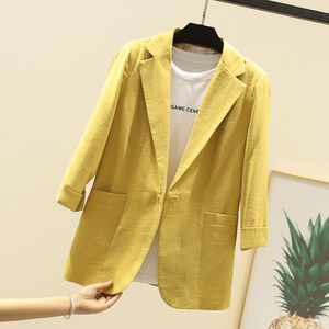 Ternos femininos Blazers Blazers e jaquetas de roupas de trabalho formais projetos de uniforme de escritório feminino feminino de 7 pontos de linho Mujer 230302