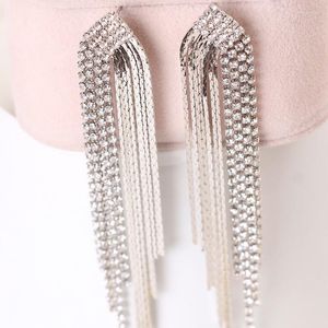 Dangle Earrings YFJEWE Italian Design Super-long Rhinestone Tassel For Women Sliver Chain Drop Party Gift Selling E097