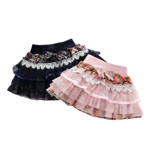 Kjolar 2023 Spring New Cute Girls Princess Cake kjolar Summer treskikts GASE PLUS FLORAL TRACK LOLITA MINI kjol för barn 2-8 år T230301