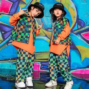 Stage Wear Kids Teenage Showing Hip Hop Danicng Clothing Checkered Vest Shirt Cargo Pants For Girls Boy Jazz Dance Costumes Street Clothes