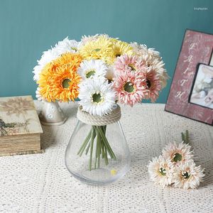 Decorative Flowers 3 Head Bouquet Lettering Mini Burr Brushed Gerbera Home Wedding Pography Decoration Simulation Flower Fake