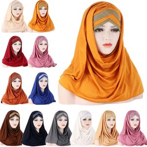 Scarves Glitter Amira Muslim Women Long Scarf Pull On Ready Wear Instant Cap Headwear Wrap Hijab Turban Arab Femme Chemo Shawl 230301