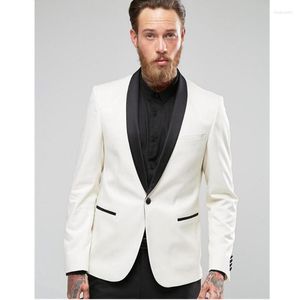 Ternos masculinos Jaqueta de marfim da moda masculino Black Men Groom Tuxedos Wedding for Prom Terne Custom