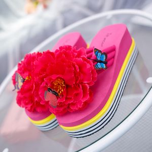 Slipper Platform Flowers 2023 Summer Flip Flops Woman Dames Slide Wedge Heel Thick Beach Sandals Luxury Shoes 230302