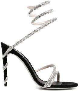 RENE CAOVILLA Cleo open toe sandals crystal embellished spiral snake tail sandals twining rhinestone sandal women Top quality 10cm silver stiletto heels shoes CCFF