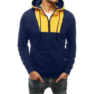 Roupas masculinas 2022 novos esportes casual decote zíper cor contraste pulôver gravata cordão com capuz camisola de pelúcia