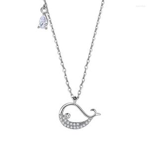 Chains ESC5 S925 Sterling Silver Whale Necklace Female Creative Small Fresh Animal Pendant Light Luxury Girlfriend Clavicle Chain