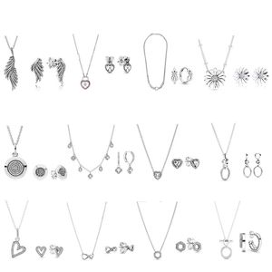 2023 Neues beliebtes 925 Sterling Silver Pandora Original Halskette -Ohrring -Set, ausgestattet mit geschnitzten Schmuckgeschenken für Frauen für kostenlose Lieferung