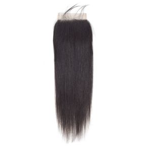 Cabelo humano virgem brasileiro 5x5 fechamento de renda 5 peças/lote sedoso reto 10-24 polegadas produtos de cabelo peruano cor natural atacado