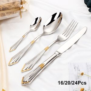 Dinnerware Sets 162024 Pieces Gold Plated Cutlery Stainless Steel Luxury Tableware Sliver Knife Fork Spoon Kitchen Utensils 230302