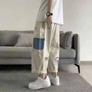 Men's Pants HOUZHOU Khaki Cargo Pants with Print Baggy Loose Casual Trousers Male Summer Cotton Korean Streetweer Harajuku Cartoons Graffiti 230302