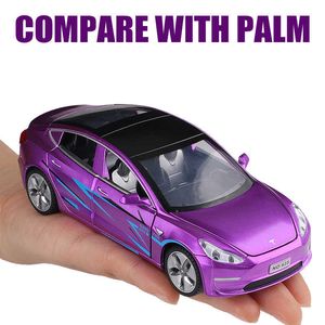 Modellini di auto Nuovo 1/32 Tesla MODELLO 3 Modello di auto in lega Fonde sotto pressione Veicoli giocattolo Macchinine Spedizione gratuita Giocattoli per bambini