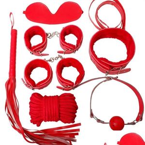 Andra hälsoskönhetsartiklar 7st Bondage Set Hand Ankle Cuffs Eye Collar Mouth Gag Rope Whip Toys Drop Delivery Dhds3