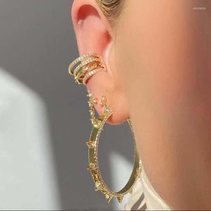 Backs Earrings Fashion European 1 Piece No Piercing Ear Cuff Micro Pave CZ Spike Band Multi Wrap Circle Clip On Earring Gold Silver Color