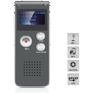 Memória de 16 GB Gravador de voz digital com MP3 Player Função Voice Voice Recorder para palestras, reuniões, entrevistas Tape Dictaphone com reprodução, MP3 PQ138