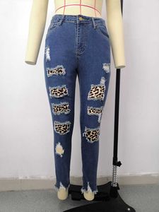 Nova moda feminina personalizada com costura de leopardo calças jeans jogger