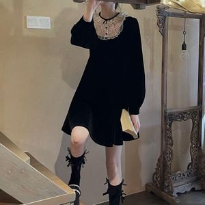 Abiti casual 2023 Mini abito Kawaii nero Patchwork di pizzo gotico Elegante abito da donna a maniche lunghe da donna vintage a maniche lunghe