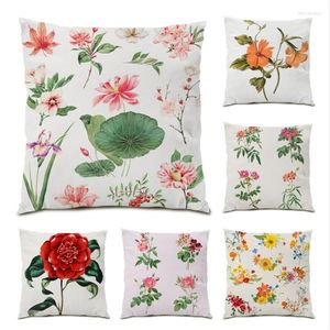 Pillow Vintage Polyester Linen Home Cover 45x45 Velvet Sofas Living Room Leaf Beautiful Flower Sofa Decorative Pillowcase E0725