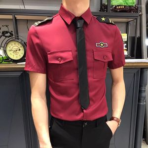 Men's Dress Shirts Men Shirt Short Sleeve Summer Hair Stylist Men's Nightclub KTV Uniform Fashion Solid Formal