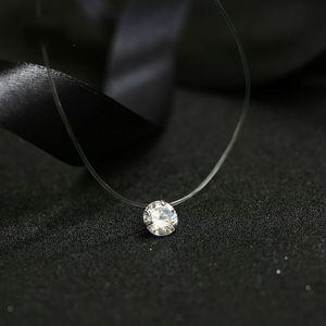 Feminino Novo Coração Estrela Colar Pingente Meteorito Transparente Linha Pesca Invisível Feminino Zircônia Colar Pingentes Jóias