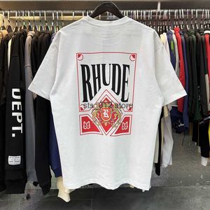 T-shirty męskie 2022 Nowy trend amerykański wina czerwona karta drukująca High Street luźne luźne mężczyźni i kobiety w tym samym skrócie T230302