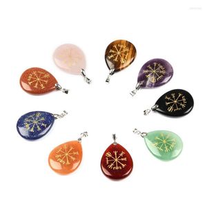 Collane con ciondolo Pietra naturale Reiki Cristallo Ossidiana Goccia d'acqua Religione Vegvisir Bussola Guardian Collana PendentiPendente