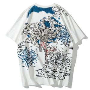 Camisetas masculinas 2020 nova venda de chegada o-ne de algodão camiseta tshirt homme hip hop nine cauda bordado chrysanem tatuagem de moda