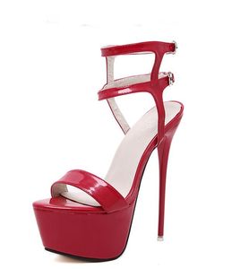Sandálias de moda de verão sexy de pé de calcanhar de 16 cm de altura vestido de festa boate de casamento sapatos femininos preto vermelho