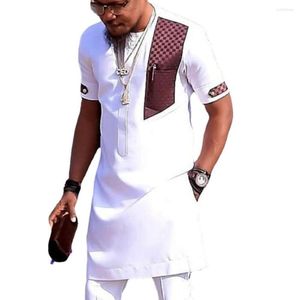 Beyaz Patchwork Afrika Elbise Gömlek Etnik Giyim Erkekler Marka Kısa Kollu Afrika Giysileri Streetwear Casual Afrika Erkekler Geleneksel Kıyafet