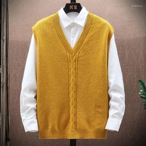Men's Vests Brand Men V-Neck Sweater Vest 2023 Autumn Winter Knitted Harajuku Sweaters Mens Women College Loose Pullovers Streetwears