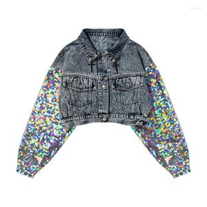 Giacche da donna Bling Paillettes Manica Giacca di jeans Kpop Stile coreano Donna Street Slim Capispalla Design corto Autunno Punk Cappotto di jeans LT313S20