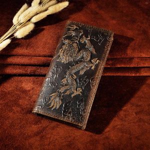 Wallets Cattle Male Organizal Real Leather Design Checkbook Tiger Dargon Emboss Wallet Purse For Men 1014