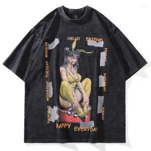 メンズTシャツメンズTシャツヒップホップメンサマー半袖ウォッシュコットンセクシーガールズアニメプリントハルク特大のヴィンテージパンクTシャツ