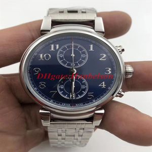 Montre de Lux Mens Ucuz Saatler IW393402 Tarih Mavi Dial Gümüş Çelik Kılıf Montre Japon Kuvars Hareketi Kronograf Bilek Swatche2063