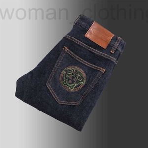Мужские джинсы дизайнер осень и зимний бизнес Leisure Light Luxury Slim Fit Pants Средняя низкая талия 857 ogy2