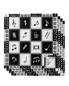 テーブルナプキンマスコンピアノキーズブラックホワイト4/6/8pcs布装飾ディナータオルキッチンプレートマットウェディングパーティーの装飾