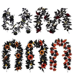 Decorative Flowers & Wreaths Artificial Black Rattan Vine Halloween Hanging Decoration Wedding Po Props Rose Garland Plants LeavesDecorative